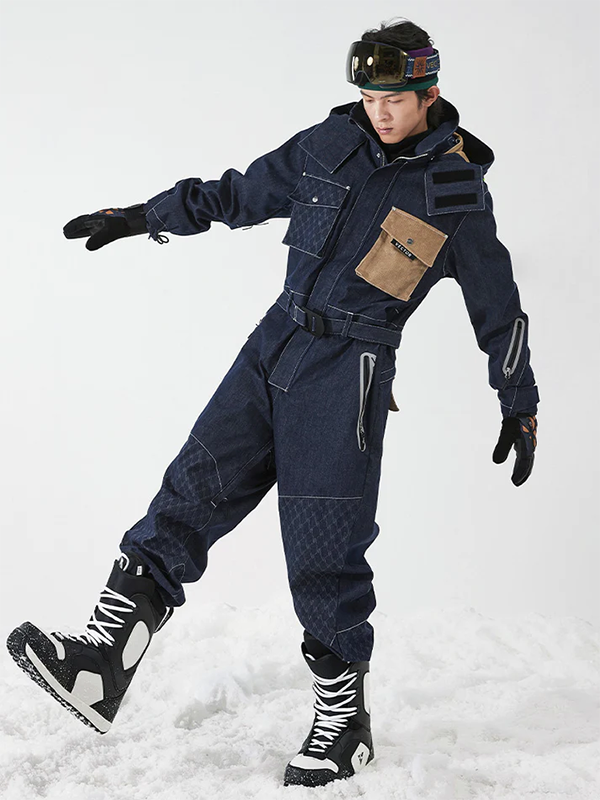 Men's Vector Nebula Spliced Denim Snowsuit One Piece