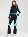 Women's Gsou Snow Retro Belted Stripe Flare Ski Suit