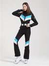 Women's Gsou Snow Retro Belted V Striped Flare Ski Suit