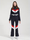 Women's Gsou Snow Retro Belted V Striped Flare Ski Suit