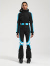 Women's Gsou Snow Retro Belted Stripe Flare One Piece Ski Suit