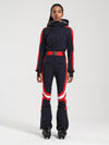 Women's Gsou Snow Retro Belted Stripe Flare One Piece Ski Suit