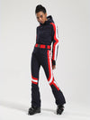 Women's Gsou Snow Retro Belted Stripe Flare One Piece Ski Suit