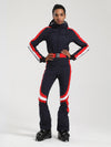 Women's Gsou Snow Retro Belted Stripe Flare One Piece Ski Suit