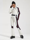 Women's Gsou Snow Retro Belted Stripe Flare One Piece Ski Suit