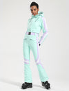 Women's Gsou Snow Retro Belted Stripe Flare One Piece Ski Suit