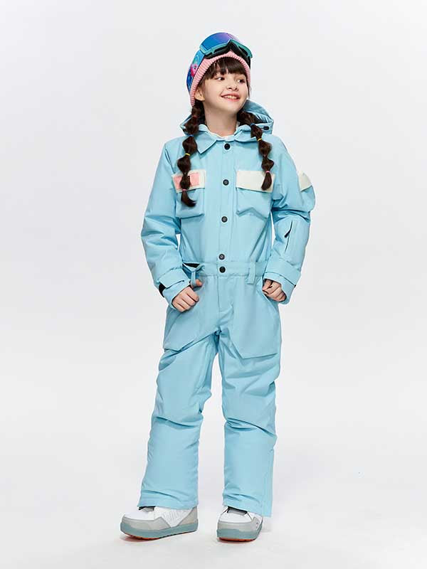 Kid's High Experience Pocket Fun One Piece Snowboard Ski Snowsuits