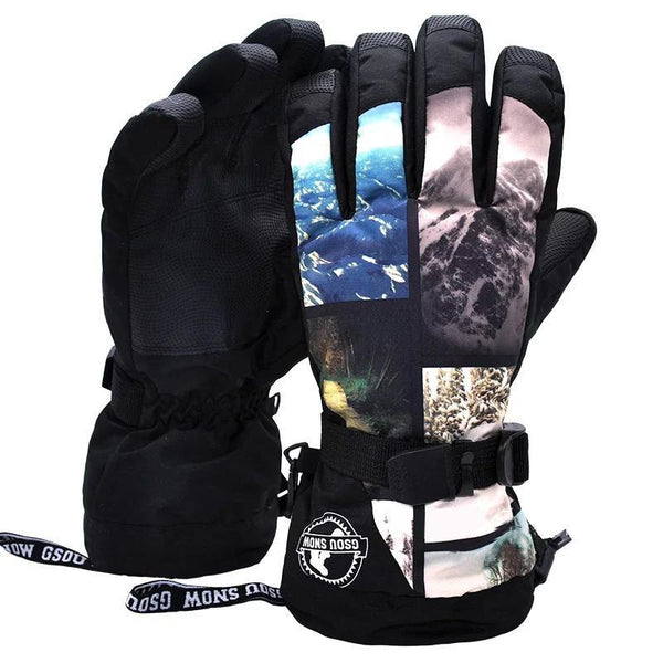 Men's Waterproof Mountain Landscape Snowboard Gloves